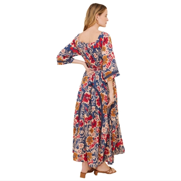 ✨️Free People Printed Maxi Dress Floral Smocked Boho XS Oversized Resort Wear - Picture 3 of 15